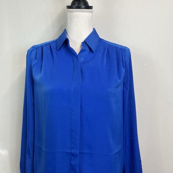 Express Blouse Tunic size Extra Small Royal Blue Shimmery Modest Career Casual - Picture 2 of 7
